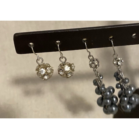 Vintage Set of 2 Dangle Rhinestone Ball Earrings Elegant 80's Fashion Jewelry - Picture 5 of 7